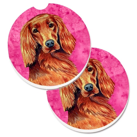 Carolines Treasures Pink Irish Setter Set of 2 Cup Holder Car Coaster LH9389PKCARC